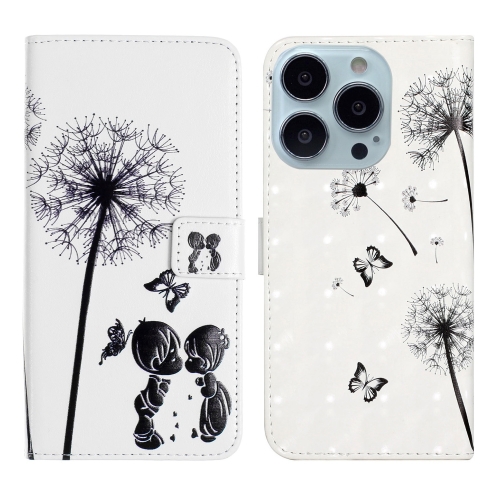 

For iPhone 13 Pro Oil Embossed 3D Drawing Leather Phone Case(Couple Dandelion)