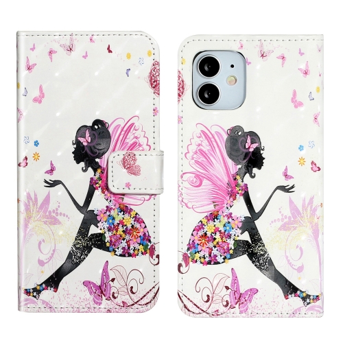 

For iPhone 12 mini Oil Embossed 3D Drawing Leather Phone Case(Flower Fairy)