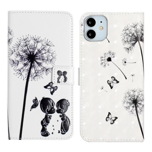 

For iPhone 12 mini Oil Embossed 3D Drawing Leather Phone Case(Couple Dandelion)