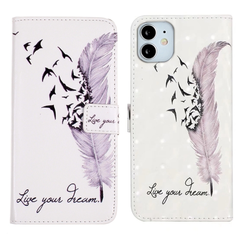 

For iPhone 12 mini Oil Embossed 3D Drawing Leather Phone Case(Feather)