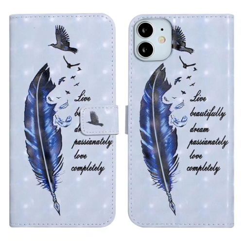 

For iPhone 12 mini Oil Embossed 3D Drawing Leather Phone Case(Blue Feather)