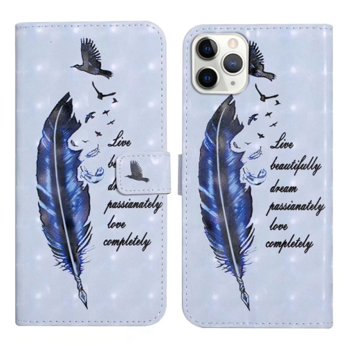 

For iPhone 12 / 12 Pro Oil Embossed 3D Drawing Leather Phone Case(Blue Feather)