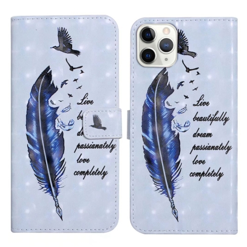

For iPhone 12 Pro Max Oil Embossed 3D Drawing Leather Phone Case(Blue Feather)