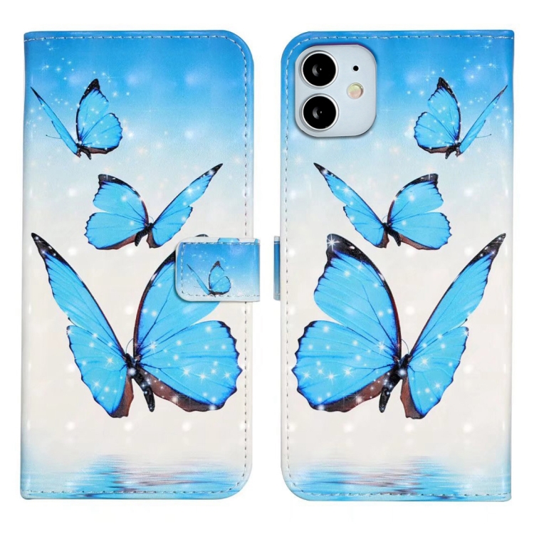 

For iPhone 11 Pro Max Oil Embossed 3D Drawing Leather Phone Case(3 Butterflies)