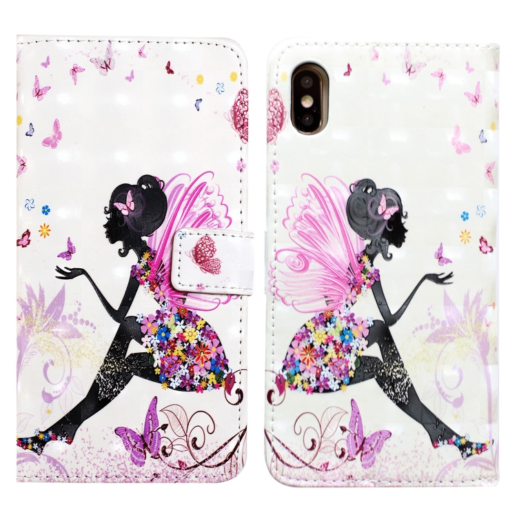 

For iPhone XS Max Oil Embossed 3D Drawing Leather Phone Case(Flower Fairy)