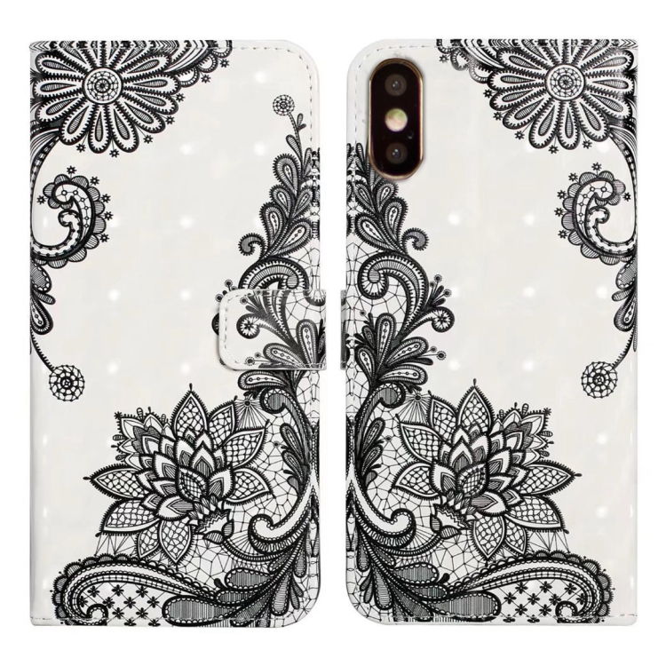

For iPhone XS Max Oil Embossed 3D Drawing Leather Phone Case(Lace Flower)