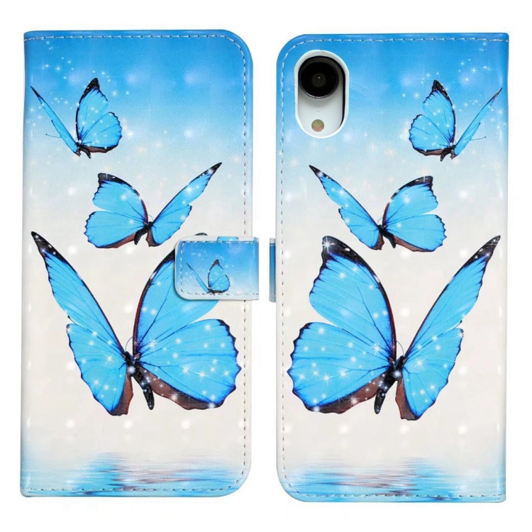 

For iPhone XR Oil Embossed 3D Drawing Leather Phone Case(3 Butterflies)