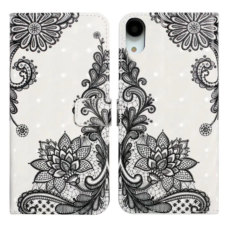 

For iPhone XR Oil Embossed 3D Drawing Leather Phone Case(Lace Flower)