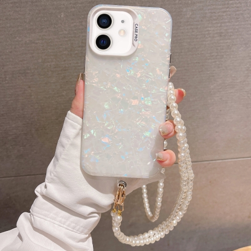 

For iPhone 11 Shell Texture Crossbody Pearl Chain TPU Hybrid Acrylic Phone Case(White)