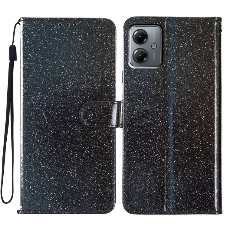 

For Motorola Moto G14 Glitter Powder Flip Leather Phone Case(Black)