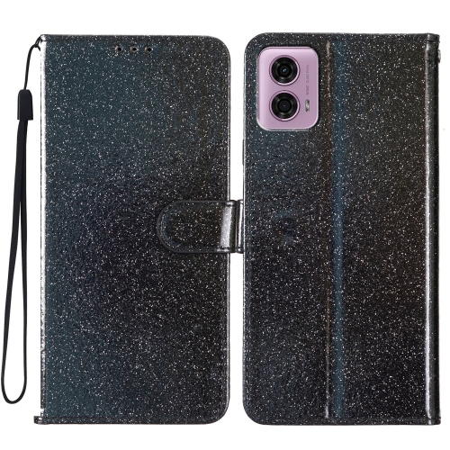 

For Motorola Moto G34 Glitter Powder Flip Leather Phone Case(Black)