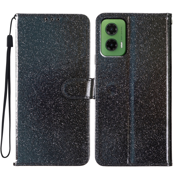 

For Motorola Moto G35 Glitter Powder Flip Leather Phone Case(Black)