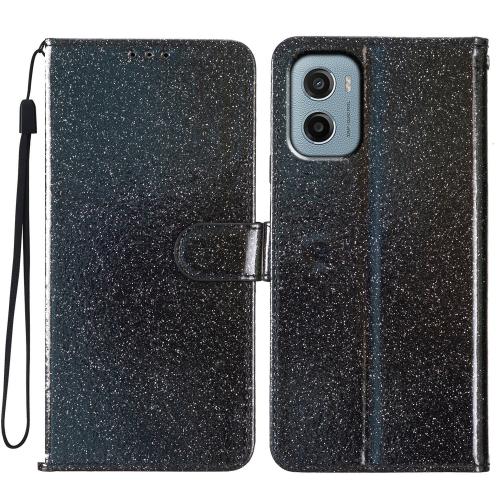 

For Motorola Moto E15 Glitter Powder Flip Leather Phone Case(Black)