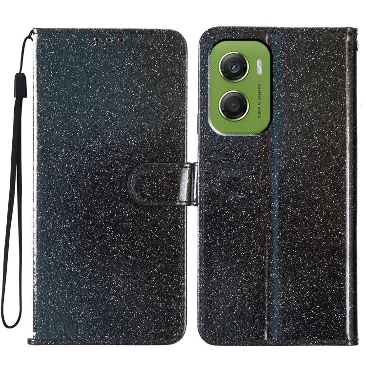 

For Motorola Moto G06 4G Glitter Powder Flip Leather Phone Case(Black)