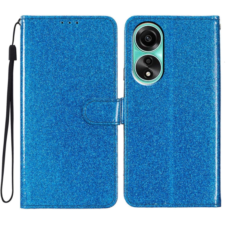 

For OPPO A38 4G Glitter Powder Flip Leather Phone Case(Blue)