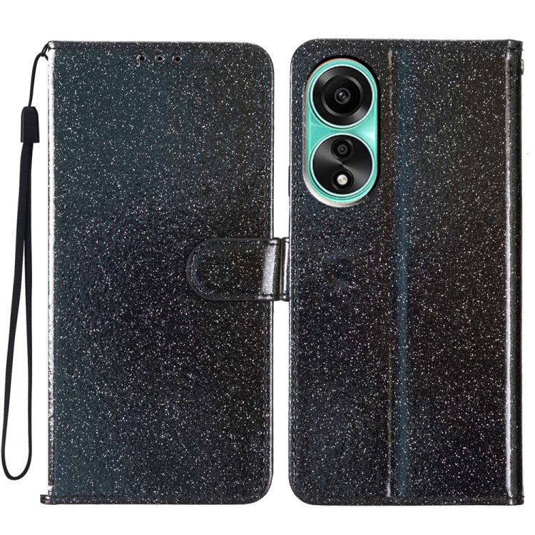 

For OPPO A78 4G Glitter Powder Flip Leather Phone Case(Black)