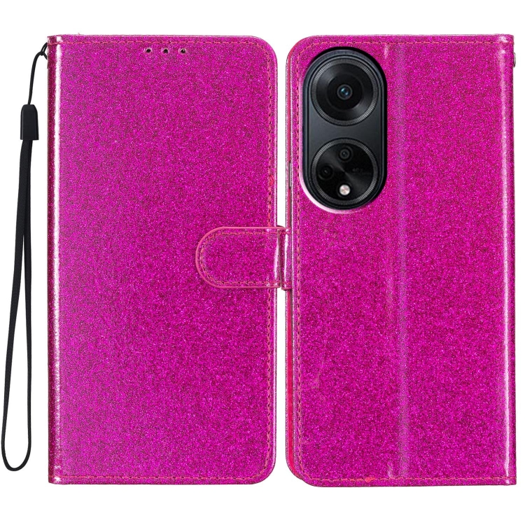 

For OPPO A98 Glitter Powder Flip Leather Phone Case(Rose Red)