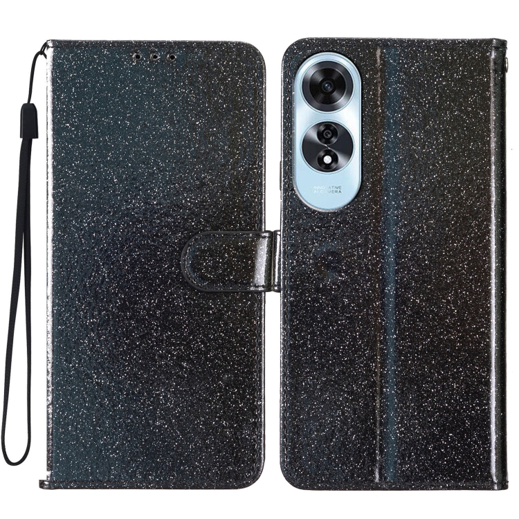 

For OPPO A60 Glitter Powder Flip Leather Phone Case(Black)