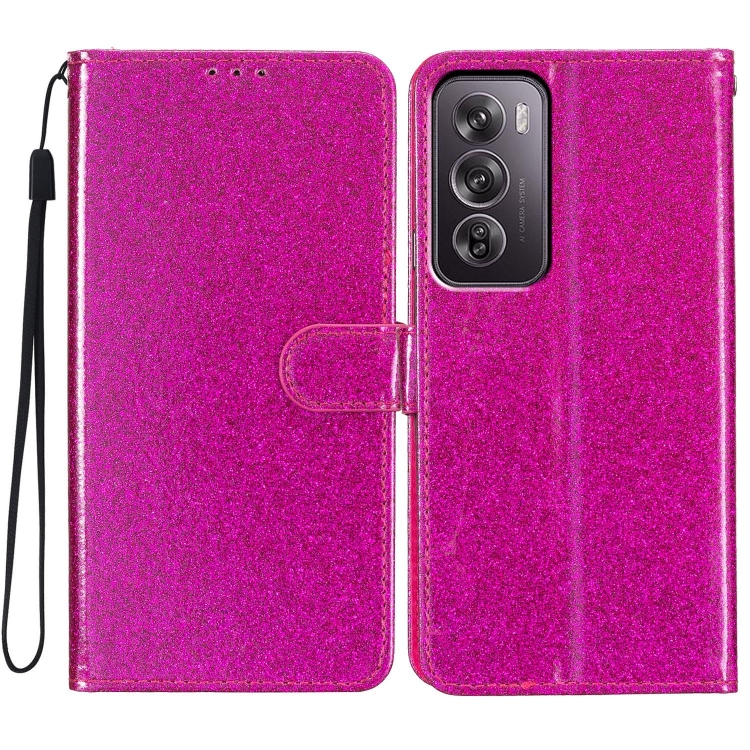 

For OPPO Reno12 Pro Global Glitter Powder Flip Leather Phone Case(Rose Red)