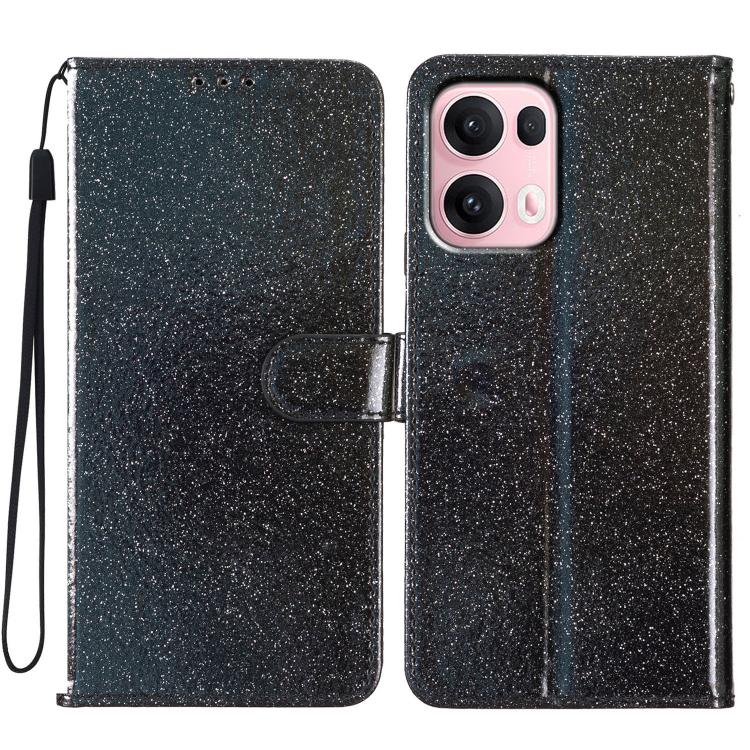 

For OPPO Reno13 Pro Global Glitter Powder Flip Leather Phone Case(Black)