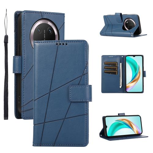 

For Honor X9c Global / Magic7 Lite PU Genuine Leather Texture Embossed Line Phone Case(Blue)