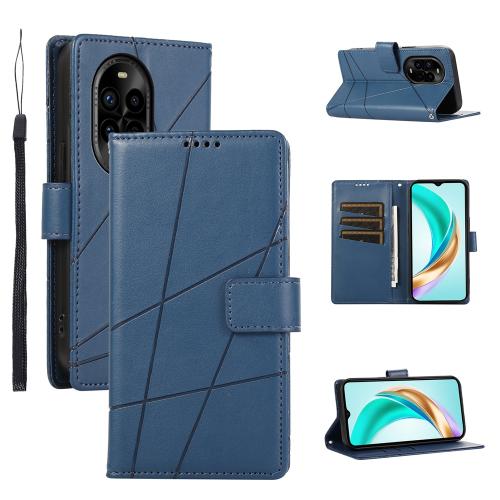 

For Huawei nova 13 Pro PU Genuine Leather Texture Embossed Line Phone Case(Blue)