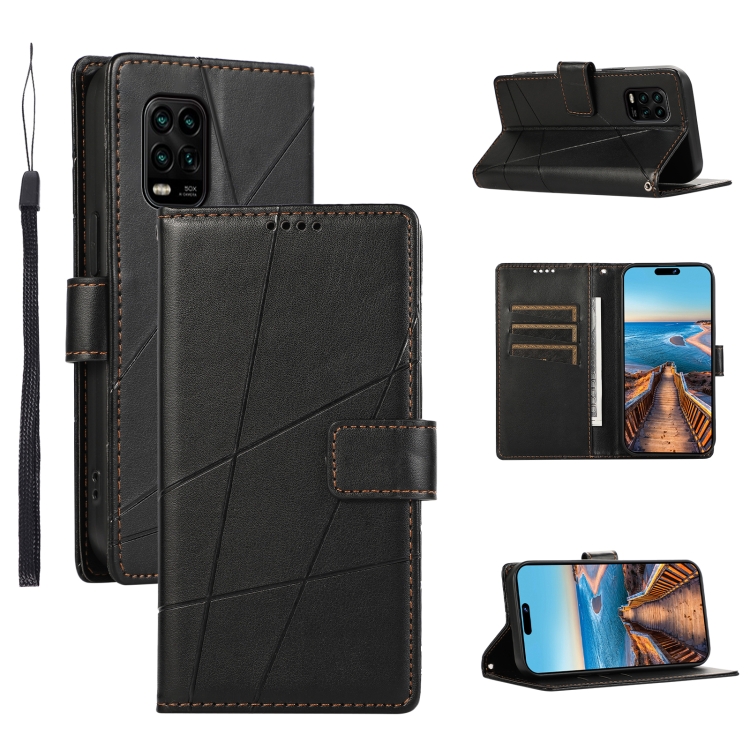 

For Xiaomi Mi 10 Lite PU Genuine Leather Texture Embossed Line Phone Case(Black)