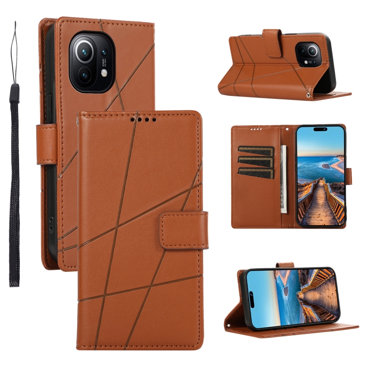 

For Xiaomi Mi 11 PU Genuine Leather Texture Embossed Line Phone Case(Brown)