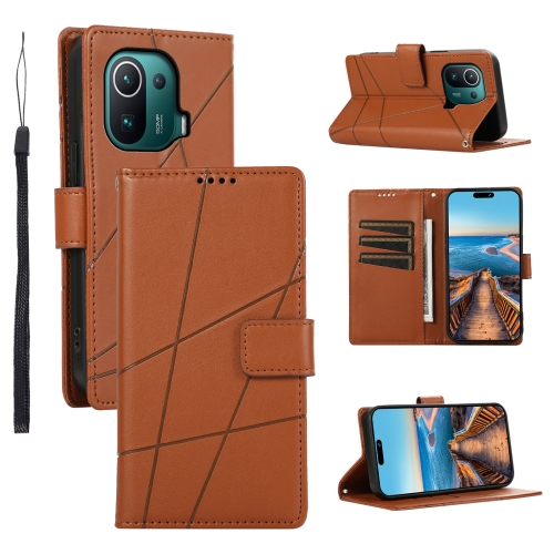 

For Xiaomi Mi 11 Pro PU Genuine Leather Texture Embossed Line Phone Case(Brown)