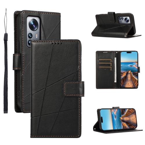 

For Xiaomi 12 Pro PU Genuine Leather Texture Embossed Line Phone Case(Black)