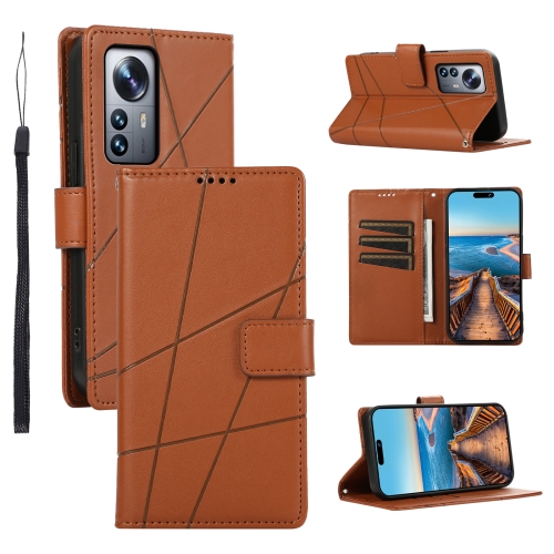 

For Xiaomi 12 Pro PU Genuine Leather Texture Embossed Line Phone Case(Brown)