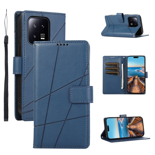 

For Xiaomi 13 PU Genuine Leather Texture Embossed Line Phone Case(Blue)