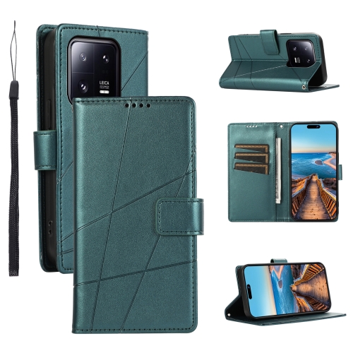 

For Xiaomi 13 Pro PU Genuine Leather Texture Embossed Line Phone Case(Green)