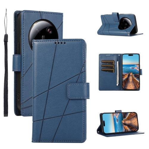 

For Xiaomi 13 Ultra PU Genuine Leather Texture Embossed Line Phone Case(Blue)