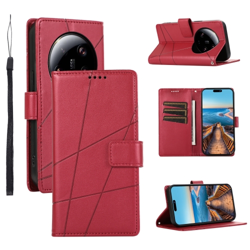 

For Xiaomi 13 Ultra PU Genuine Leather Texture Embossed Line Phone Case(Red)