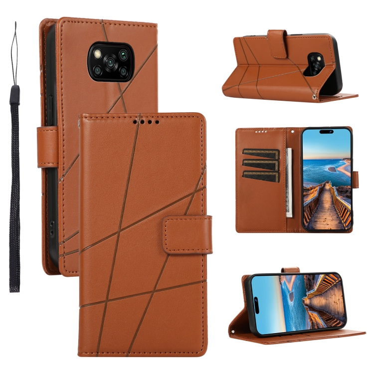 

For Xiaomi Poco X3 PU Genuine Leather Texture Embossed Line Phone Case(Brown)