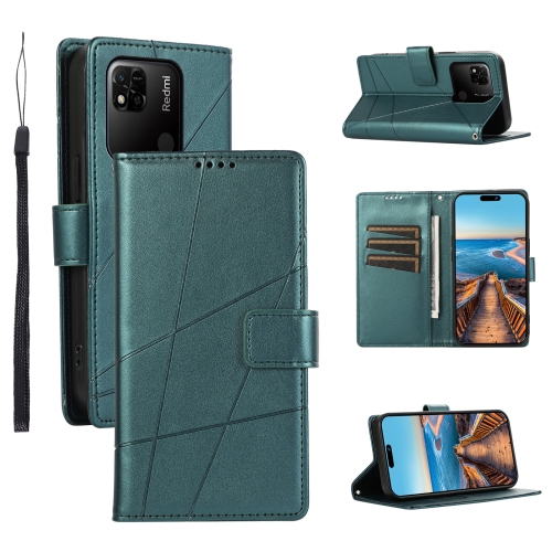 

For Xiaomi Redmi 10A PU Genuine Leather Texture Embossed Line Phone Case(Green)