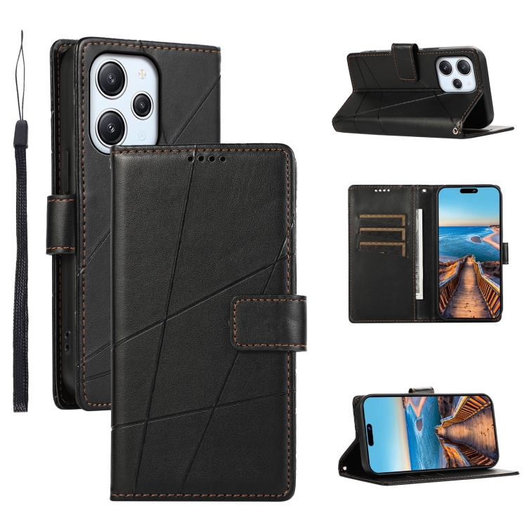 

For Xiaomi Redmi 12 PU Genuine Leather Texture Embossed Line Phone Case(Black)