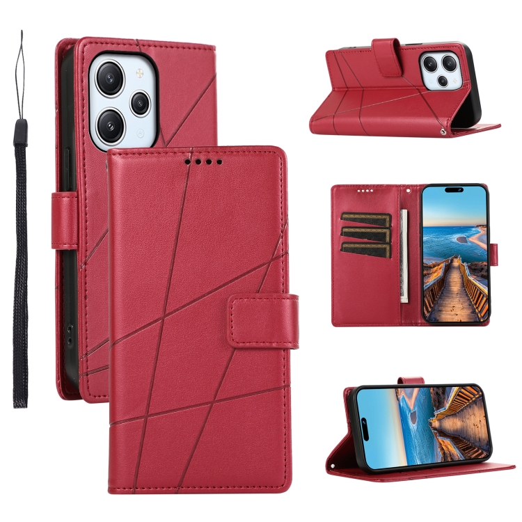 

For Xiaomi Redmi 12 PU Genuine Leather Texture Embossed Line Phone Case(Red)