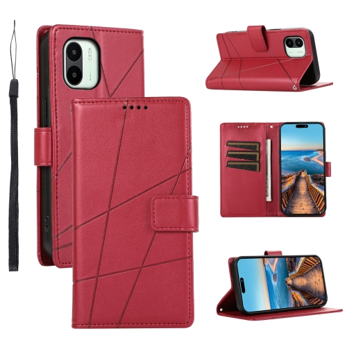 

For Xiaomi Redmi A1 PU Genuine Leather Texture Embossed Line Phone Case(Red)