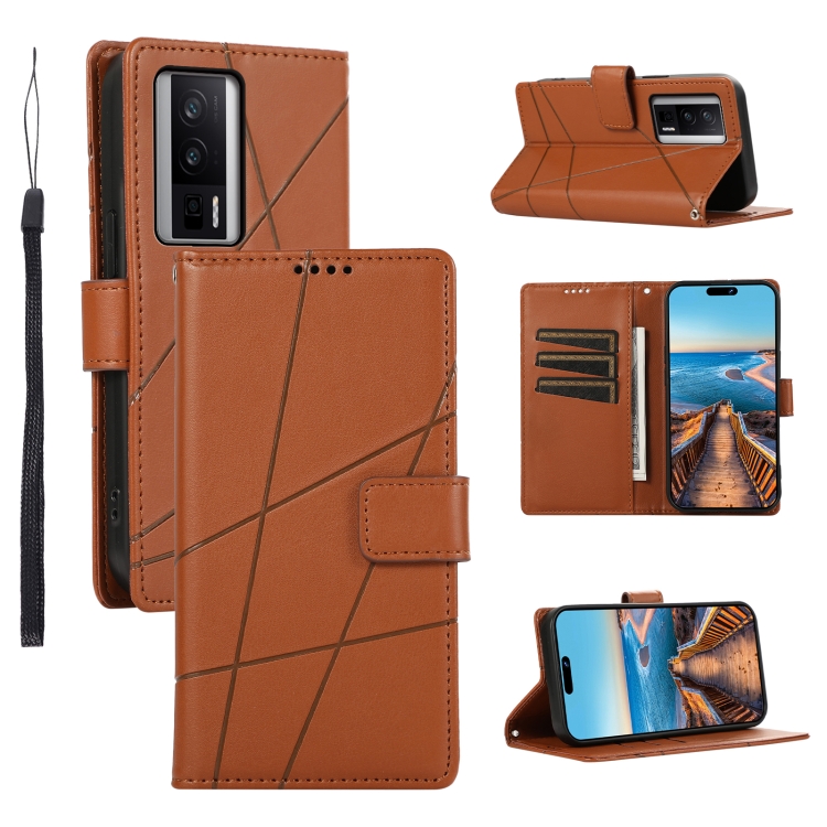 

For Xiaomi Redmi K60 PU Genuine Leather Texture Embossed Line Phone Case(Brown)