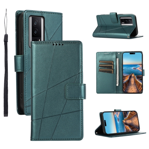 

For Xiaomi Redmi K60 PU Genuine Leather Texture Embossed Line Phone Case(Green)