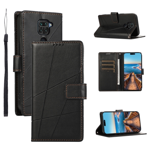 

For Xiaomi Redmi Note 9 PU Genuine Leather Texture Embossed Line Phone Case(Black)