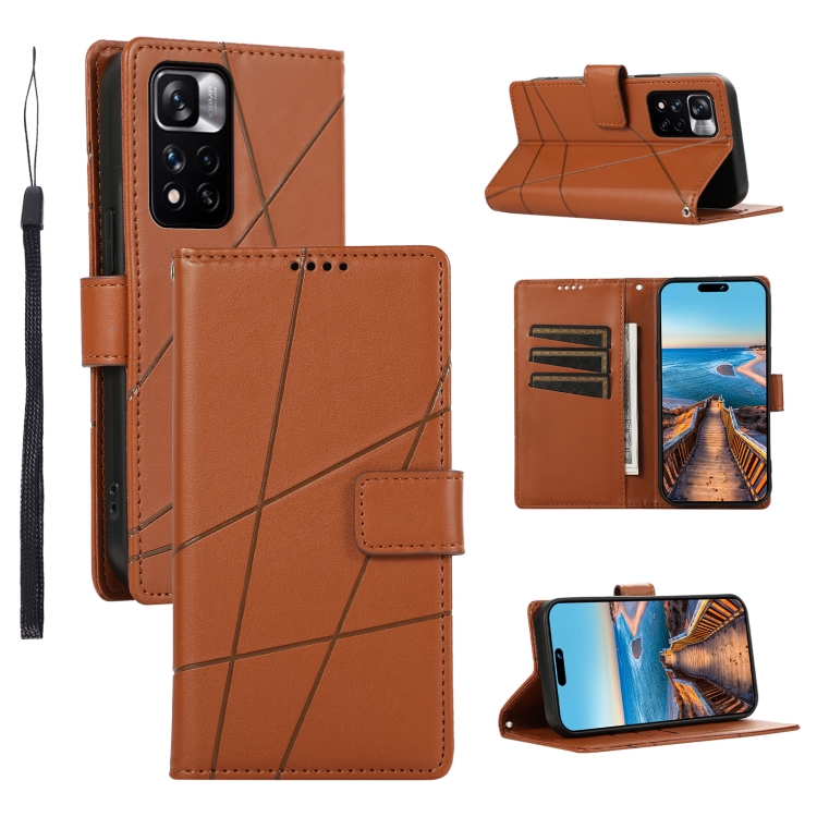 

For Xiaomi Redmi Note 11 Pro+ 5G PU Genuine Leather Texture Embossed Line Phone Case(Brown)