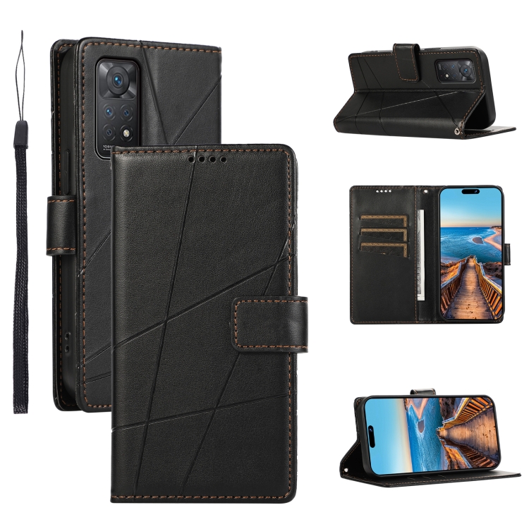 

For Xiaomi Redmi Note 11 Pro 4G PU Genuine Leather Texture Embossed Line Phone Case(Black)