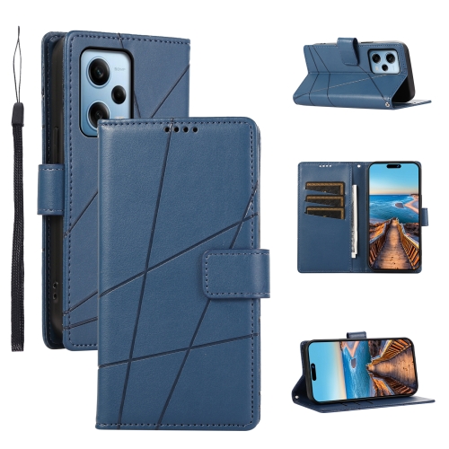 

For Xiaomi Redmi Note 12 Pro 5G Global PU Genuine Leather Texture Embossed Line Phone Case(Blue)