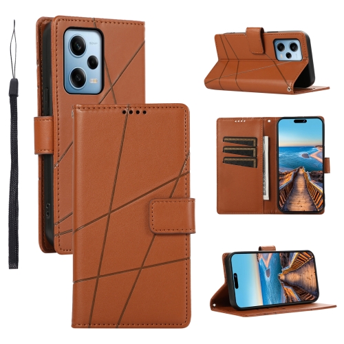 

For Xiaomi Redmi Note 12 Pro 5G Global PU Genuine Leather Texture Embossed Line Phone Case(Brown)