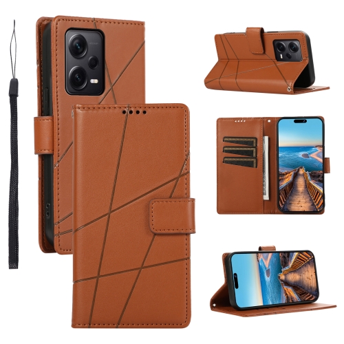

For Xiaomi Redmi Note 12 Pro+ 5G Global PU Genuine Leather Texture Embossed Line Phone Case(Brown)