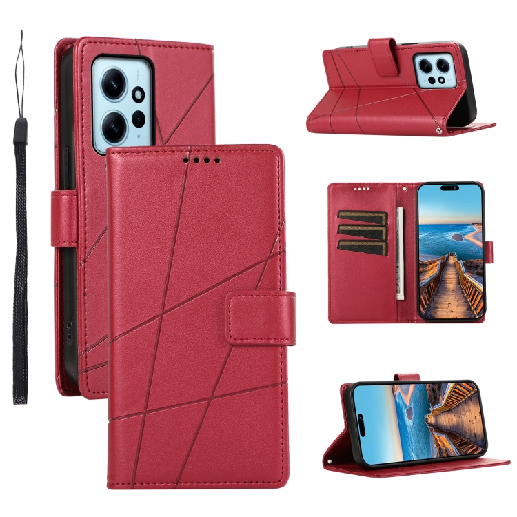

For Xiaomi Redmi Note 12 4G PU Genuine Leather Texture Embossed Line Phone Case(Red)