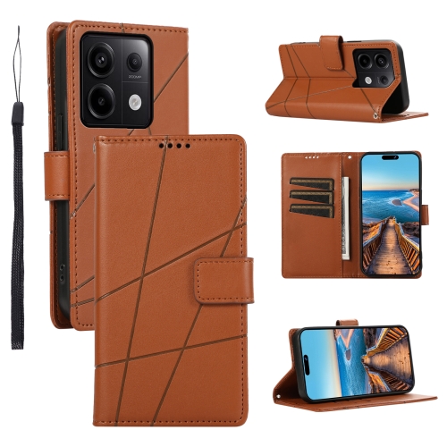 

For Xiaomi Redmi Note 13 Pro 5G PU Genuine Leather Texture Embossed Line Phone Case(Brown)